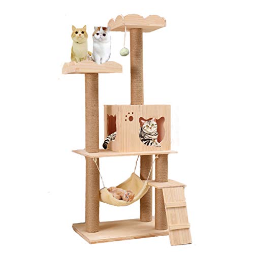 Wooden Cat Tree Condo with Natural Sisal Rope Scratching Post, Activity Tower for Cats Kittens Activity Tower Pet Play House Furniture Indoor (Type A)