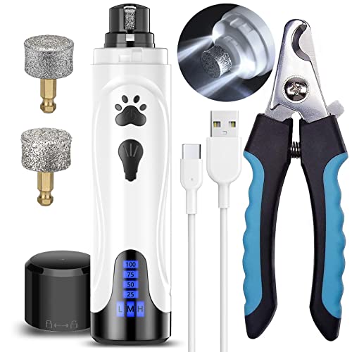 YABIFE Dog Nail Grinder, Dog Nail Trimmers and Clippers Kit, Super Quiet Electric Pet Nail Grinder, Rechargeable, for Small Large Dogs & Cats Toenail & Claw Grooming,3 Speeds, 2 Grinding Wheels