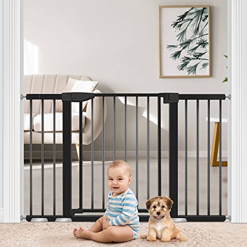 Yacul Baby Gate with Door, 29.3"-51.5" Extra Wide Pressure Mounted Dog Gates for Stairs Doorway, Wide Walk Thru Openings 22.5", Height 30", Black