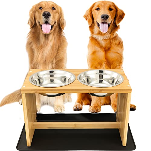 Yangbaga Elevated Dog Bowls, Raised Dog Feeding Station with 2 Bowls, Comes with a Nonslip Pad, Easy to Clean