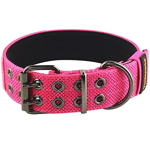 Yunleparks Tactical Dog Collar for Medium Large Breeds,Heavy Duty Dog Collar with Comfortable Soft Neoprene Padded and Metal Buckle,Wide Nylon Dog Collar for Golden Retriever(Large, Pink)
