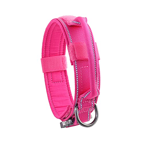 Yunleparks Tactical Dog Collar Heavy Duty Nylon Dog Collar with Metal Buckle and Control Handle for Medium Large Dogs (Medium (Pack of 1), Pink)