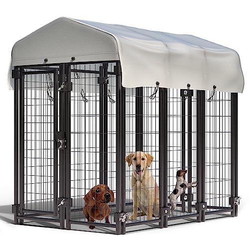 10 Panels Welded Wire Outdoor Dog Kennel Large Heavy Duty Dog Playpen Enclosure Yard Dog House Pen Run Fence with Waterproof Roof Cover for Small Medium Large Dogs