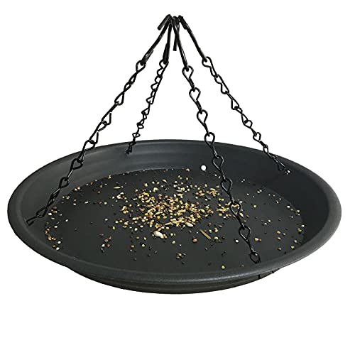 12.8" Homes Garden Platform Bird Feeder, Large Hanging Tray Squirrel Feeder, Bird Seed Catcher Tray, Bird Viewing, for Attracting Birds Outdoors, Backyard, Large Capacity, Black