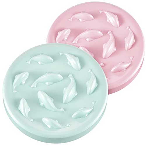 2 Pcs Cat Slow Feeder Bowl Pet Feeder Wet Food Slow Feed Raised Dish Healthy Eating Diet Fun Interactive Feeding Bowls for Cats and Dogs Dishwasher Safe, Fish Pool Design (Pink, Green, Small)