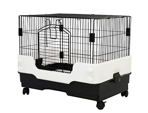 26" Rabbit Cage Carry with Pull Out Tray and Caster Size: L25 XW17 XH21 (Black)