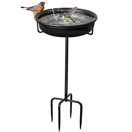 28In Freestanding Birdbaths Bowl Outdoor, Free Standing Garden Bird Bath Bird Feeder Bowl with Metal Stake, Detachable Decoration Spa Birdfeeder for Garden Patio Yard Lawn, 4 Spiky Feet (Free)