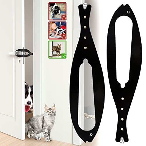 2Pcs Cat Door Holder Latch Larger Cat Door Alternative to Keep Dogs Out of Cat Litter Boxes and Food with 5 Adjustable Sizes Strap 2.5-6" Wide Fast Latch Strap Let's Cats in Easy to Install Black