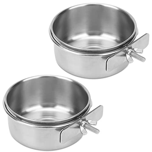 2pcs VVNIAA Stainless Steel Bird Bowls, Durable Bird Water Bowl, Bird Feeding Cups, Chinchilla Food Bowl, Bird Dishes for Cage, Bird Cage Feeders and Waterers, Bird Food Bowl, Bird Bowls with Clamp.