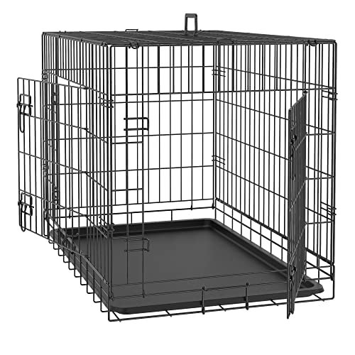 30/36/42Inches Double Door Dog Crate Folding Metal Wire Dog Kennel Cage with Tray for Small/Medium/Large Dogs Indoor Outdoor Travel Use, Black