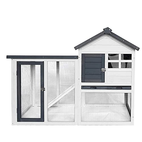 48''L Rabbit Hutch Indoor Outdoor Bunny Cage Rabbit Hutch Wood House Pet Cage for Small Animals (Grey/White)