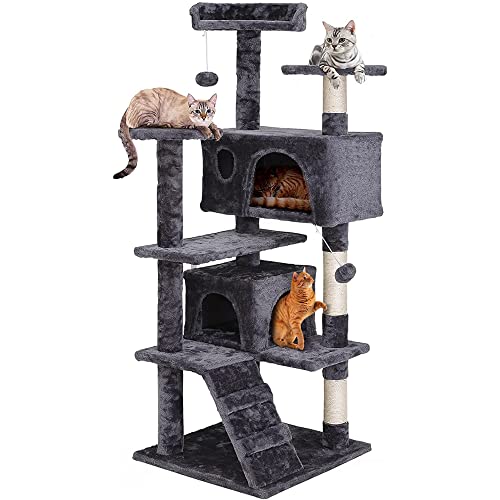 54in Cat Tree Tower for Indoor Cats Multi-Level Cat Condo Cat Bed Furniture with Scratching Post Kittens Activity Center