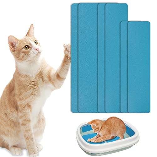 6 Pcs Cat Nail File Scratching Strips, Scratcher Liner for Litter Box, Furniture, or Any Flat Surface,Nail File for Cats,3 Pairs of Peel Stick Scratching Manicure Strips in Different Sizes (Blue)