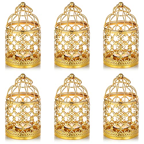 6 Pcs Small Metal Tealight Hanging Birdcage Lantern, Vintage Decorative Centerpieces of Wedding, Party, Gold