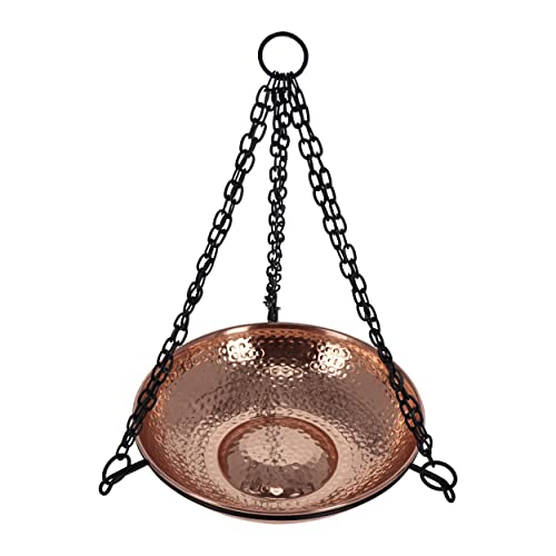 7Penn Outdoor Hanging Bird Bath Bowl with Chain - Anti-Squirrel Hammered Copper Bee and Bird Water Feeder for Outdoors