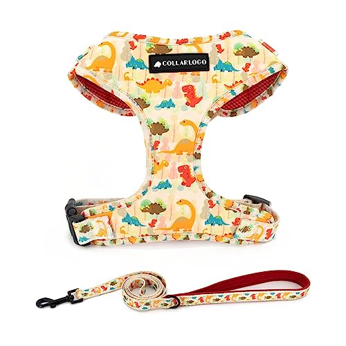 Adjustable Dog Harness and Leash Set for Girl Air Mesh Dog Vest Harness 5Ft Dog Training Leash with Soft Handle Pet Escape Proof for Small Medium Large Dogs (Dinosaur, XS)