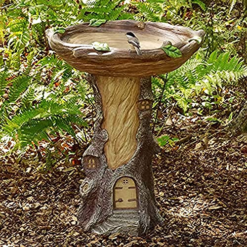 AHURGND Full-Size Fairy Garden Birdbath, with Miniature Fairy House in A Tree Stump, Outdoor Garden Bird Bath, Gift for Women Men Backyard Farmhouse Decor