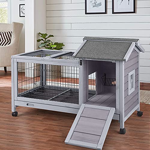 Aivituvin Rabbit Hutch Indoor Bunny Cage Outdoor Bunny House with Wire Floor Leakproof Plastic Tray