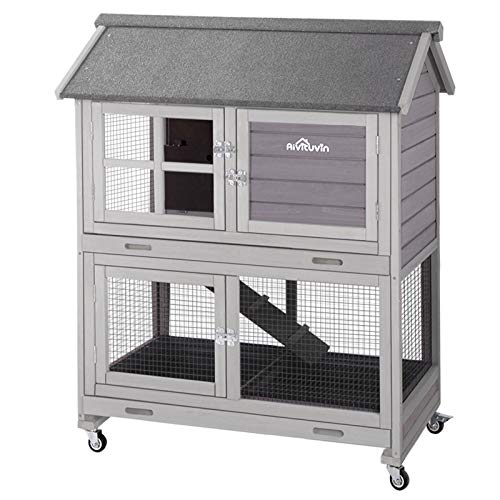 Aivituvin [Upgrade Version] Rabbit Hutch Bunny Hutch, Rabbit Cage with Two No Leak Trays, Indoor & Outdoor Waterproof Cage for Bunny, Upgraded Bottom Wire Netting,Grey,Large, Camel