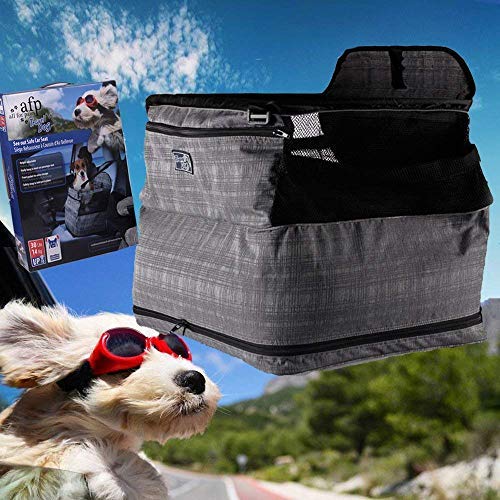 ALL FOR PAWS Car Seat Travel Bag Dog Car Seat Upgrade Deluxe Portable Pet Dog Booster Car Seat for Cars,Trucks and SUVs - Adjustable Safety Seat Belt Perfect for Small and Medium Pets (Grey)