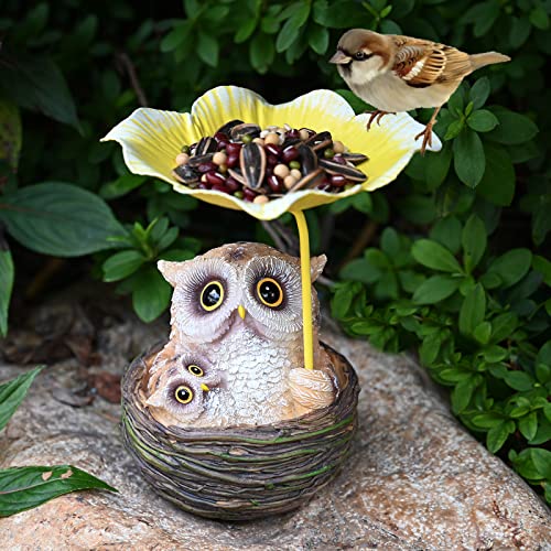 ALLADINBOX Owl Bird Feeder, Bird Bath fit for Outside Wildbird Woodland Squirrels and Other Animals, Outdoor Sculpture, Whimsical Garden Decorations, Wild Birds Waterer as Gift-Ideas for Bird Lovers