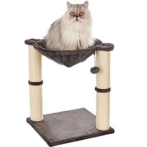 Amazon Basics Cat Tower with Hammock and Scratching Posts for Indoor Cats, 15.8 x 15.8 x 19.7 Inches, Gray