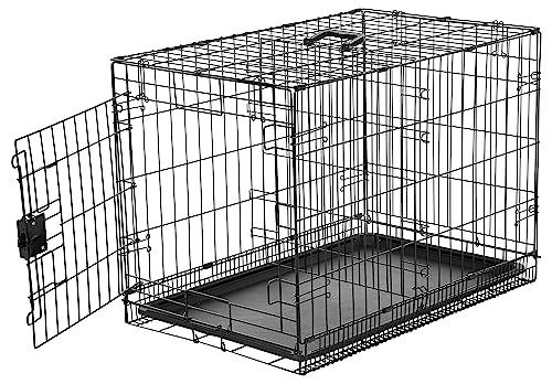 Amazon Basics Foldable Metal Wire Dog Crate with Tray, Single Door, 30 Inches, Black