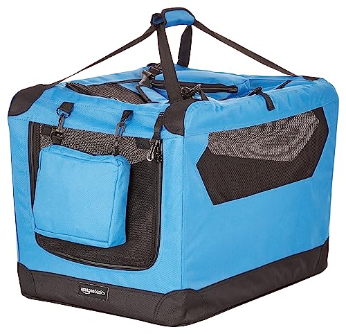 Amazon Basics Folding Portable Soft Pet Dog Crate Carrier Kennel, 26 x 18 x 18 Inches, Blue