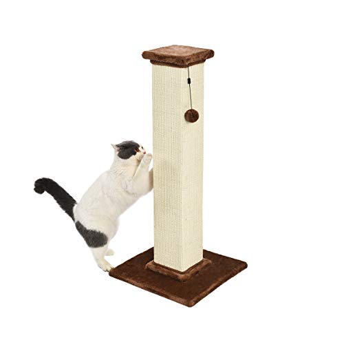 Amazon Basics Tall Cat Scratching Post with Jute Fiber and Brown Carpet, Large, 16 in x 16 in x 35 in