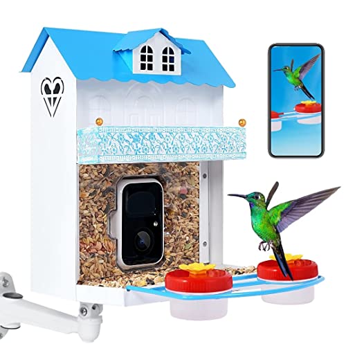 AMOEJOV Hummingbird Watching Camera,Metal Smart Bird Feeder with Camera Auto Capture Birds and Notify,1080P HD Full Color Camera,Free 32G SD Card, Ideal Gift for Father's Day
