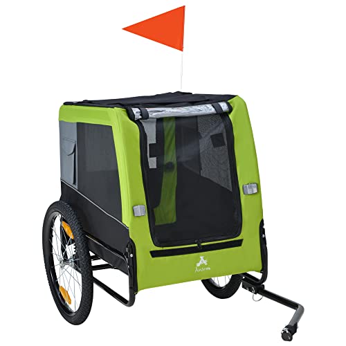 Aosom Dog Bike Trailer with Suspension System, Hitch for Medium Dogs, Pet Wagon & Dog Trailer for Bicycle with Storage Pocket, Lime Green