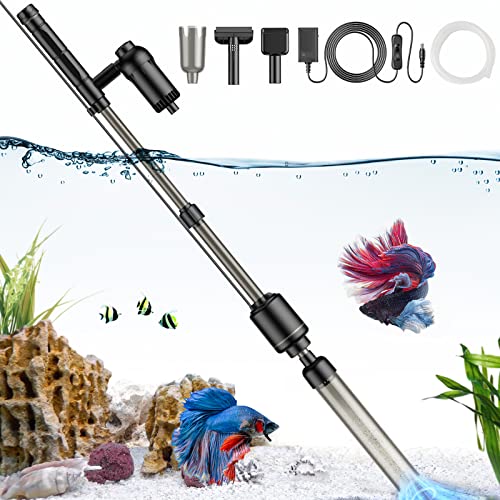 Aquarium Vacuum Gravel Cleaning Cleaner, AKKEE 6 in 1 Electric Vacuum Gravel Cleaner for Automatic Water Changer Wash Sand Water Filter Circulation 18W Aquarium Vacuum Cleaner IP68 Black