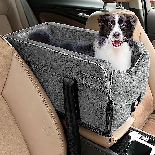 Armrest Booster seat for Dog, Interactive Dog Console Car Seat with Safety Tethers for Small Pets Up to 12 Lbs,Suitable for Most Car Deluxe Interactive Pet Seat