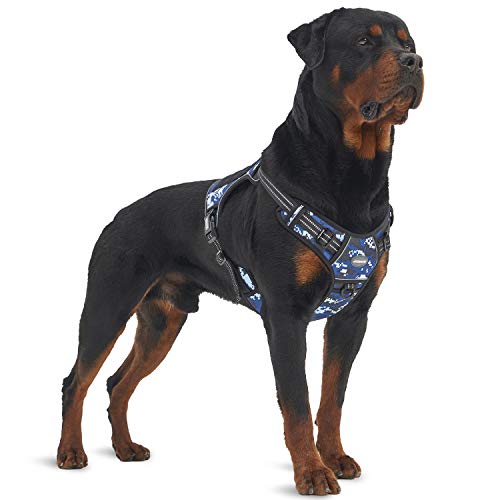 Auroth Tactical Dog Training Harness No Pulling Front Clip Leash Adhesion Reflective K9 Pet Working Vest Easy Control for Small Medium Large Dogs Blue Camo L