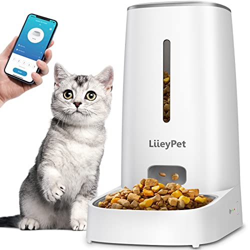 Automatic Cat Feeders - LIIEYPET Cat Food Dispenser for Dry Food, 4L Smart Pet Feeder with 2.4G App Control, Automatic Dog Feeder with Stainless Steel Bowl, 1-10 Meals Per Day