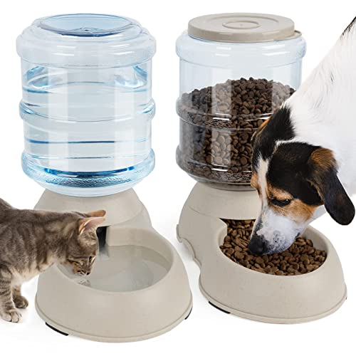 Automatic Dog Cat Feeder and Water Dispenser Set, Gravity Pet Feeding Station and Water Bowl Dispenser for Small Medium Large Pet Puppy Kitten Rabbit Bunny, 3.8L Large Capacity(Marble)