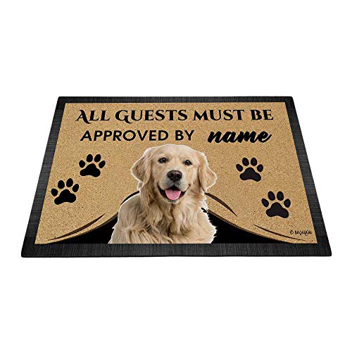 BAGEYOU All Guests Must be Approved Doormat with My Love Dog Golden Retriever Welcome Floor Mat Custom Name 23.6" X 15.7"