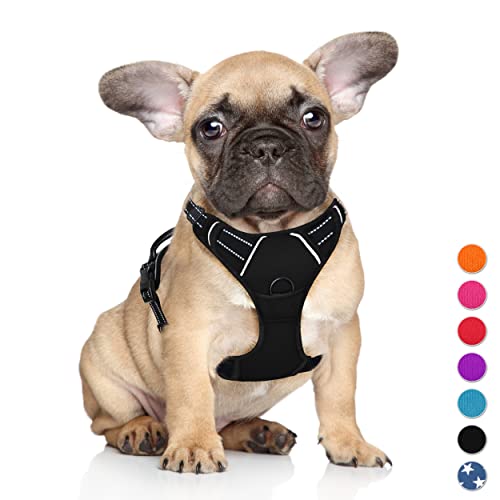 BARKBAY No Pull Dog Harness Step in Reflective Dog Harness with Front Clip and Easy Control Handle for Walking Training Running for Small Dog(Black,S)