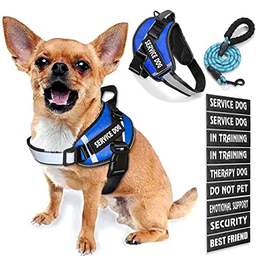 Bcadem Service Dog Vest, 9 Dog Patches No Pull Dog Harness and Leash Set with Handle,Easy On and Off Pet Vest Harness with Night Safe Reflective Straps for Small Medium Large Breed Dogs