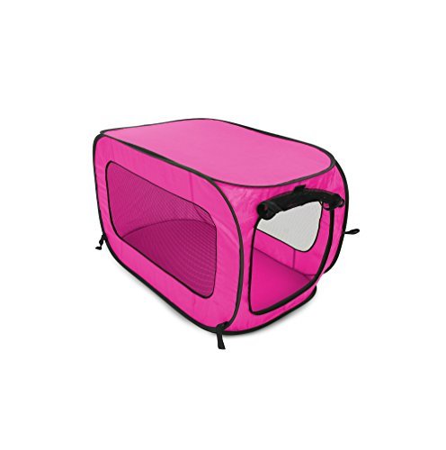 Beatrice Home Fashions Portable, Collapsible, Pop Up Travel Pet Kennel, 32.5" L x 19" W x 18" H, Fuchsia