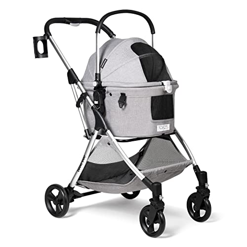 Beberoad Pets R5 Pet Stroller for Small Dogs & Cats, with Removable Basket & Foldable Cart Frame, Suitable for Pets Under 33lbs, Small, Grey