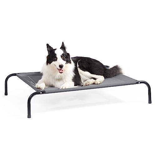 Bedsure Large Elevated Cooling Outdoor Dog Bed - Raised Dog Cots Beds for Large Dogs, Portable Indoor & Outdoor Pet Hammock Bed with Skid-Resistant Feet, Frame with Breathable Mesh, Grey, 49 inches