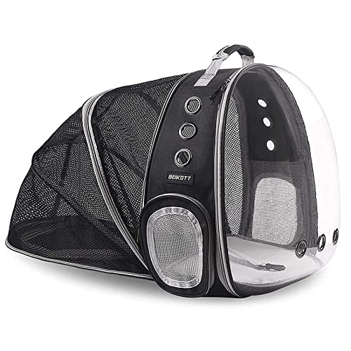 BEIKOTT Back Expandable Cat Backpack, Pet Dog Backpack Carrier for Small Cats Dogs and Birds, Transparent Space Capsule Backpack for Travel/Hiking/Outdoor