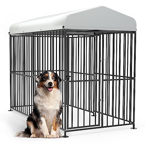 BEIMO Outdoor Large Dog Kennel with Roof 8'Lx4'Wx6'H Medium Big Dogs Heavy Duty Walk in Cage Outside Houses with Waterproof Ground Nails