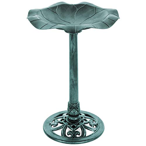 Best Choice Products Outdoor Lily Leaf Resin Pedestal Bird Bath Decoration w/Floral Accents and Vintage Finish - Green