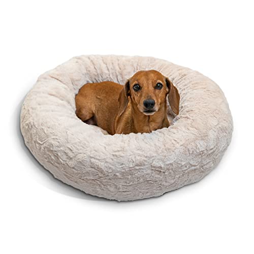 Best Friends by Sheri The Original Calming Donut Cat and Dog Bed in Lux Fur Oyster, Small 23x23