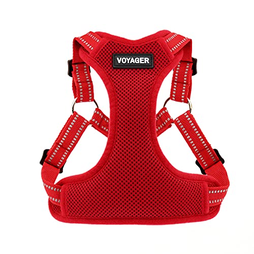 Best Pet Supplies Voyager Adjustable Dog Harness with Reflective Stripes for Walking, Jogging, Heavy-Duty Full Body No Pull Vest with Leash D-Ring, Breathable All-Weather - Harness (Red), S