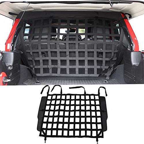 BESTAOO Pet Net Vehicle Safety Mesh Dog Barrier for Jeep Wrangler JK JL 4-Door 2007-2022, Fits Behind Rear Seat, Suitable for Medium, Large Pets, Easy to Install