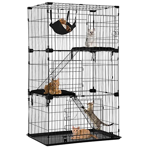 BestPet 3-Tier 67 Inch Cat Cage Cat Crate Cat Kennel Cat Playpen with Free Hammock 3 Cat Bed 3 Front Doors 2 Ramp Ladders Perching Shelves (Black)