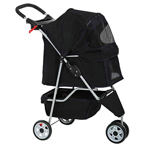 BestPet 3 Wheels Pet Stroller Dog Cat Cage Jogger Stroller for Medium Small Dogs Cats Travel Folding Carrier Waterproof Puppy Stroller with Cup Holder & Removable Liner,Black